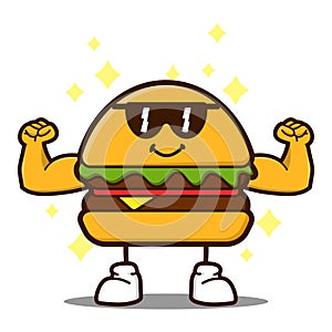 Cute burger cartoon mascot character