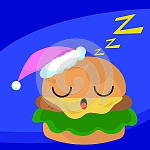 Cute Burger Sleeping Flat Design Character Printable and Scalable