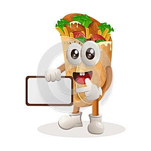 Cute burrito mascot holding billboards for sale, sign board