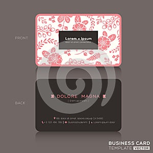 Cute Business card Template with pink floral pattern background