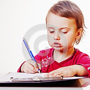 Cute business child girl signs a contract. Business, agreement,