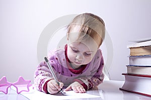 Cute business child girl signs a contract. Business, agreement,