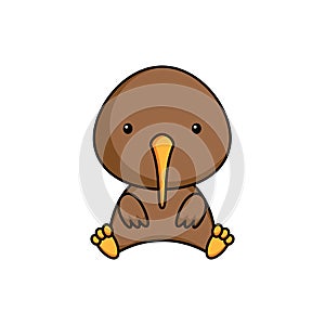 Cute business kiwi icon on white background. Mascot cartoon animal character design of album, scrapbook, greeting card, invitation