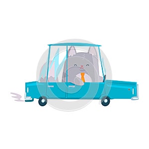 Cute businessman cat driving car, funny animal character cartoon vector Illustration
