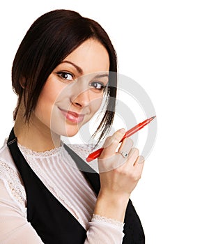 Cute businesswoman writing with a marker