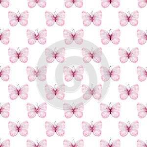 Cute butterflies seamless watercolor pattern