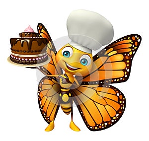 cute Butterfly cartoon character with cake and chef hat