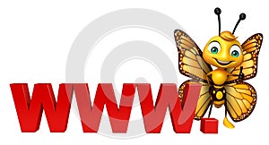 cute Butterfly cartoon character with www. sign