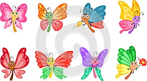 Cute Butterfly Cartoon Characters. Vector Flat Design Collection Set