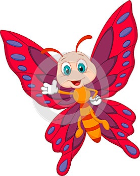 Cute butterfly cartoon waving