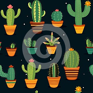 Cute Cactus Plants Set: Classical Motifs In Superflat Style