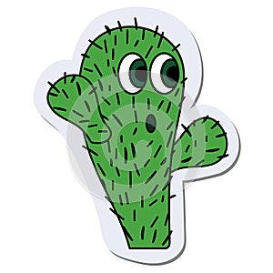 Cute cactus sticker. Isolated stock vector illustration