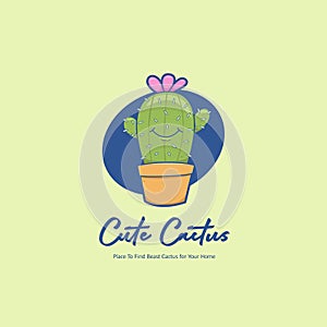 Cute cactus succulent store logo with cartoon style icon mascot