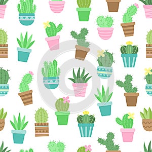 Cute cactus vector seamless pattern