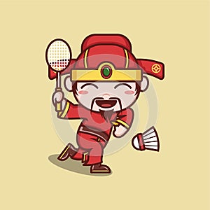 cute caishen god playing badminton