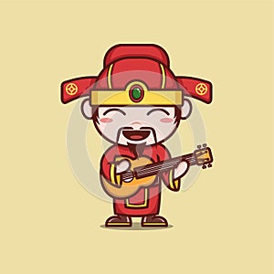 cute caishen god playing guitar