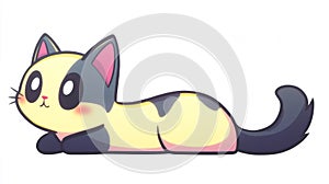 Cute Calico Cat with Soft Colors Lying on Isolated White Background photo