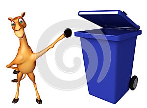 Cute Camel cartoon character with dustbin