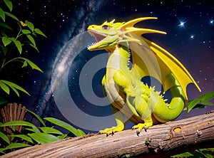 Cute canary yellow baby dragon created with Generative AI