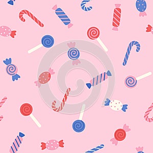 Cute candies, lollipops seamless pattern