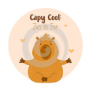 Cute capybara sits in an asana, does yoga and relaxes. Vector illustration in flat style. Funny animal capibara