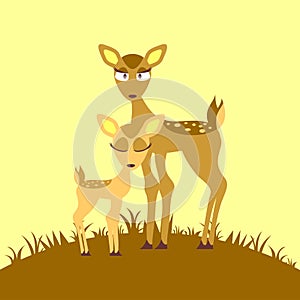 Cute card with mother deer and baby fawn