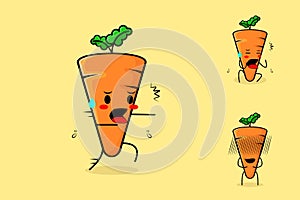 cute carrot character with afraid expression. green and orange