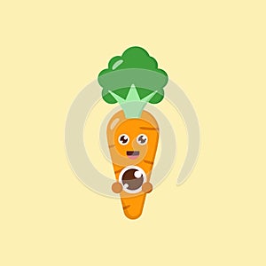 Cute Carrot Character good for eye health Icon, Logo, and illustration