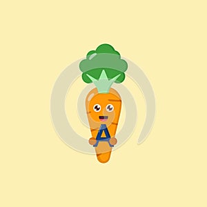 Cute Carrot Character source of vitamin A Icon, Logo, and illustration