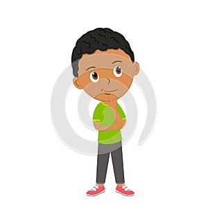 Cute carrtoon boy shouws pensive