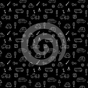 Cute Cars Seamless Pattern  Cartoon transportation Doodles Background  vector Illustration