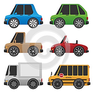 Cute Cars and Trucks Vector Illustration