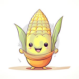 Cute cartoon 3d character corn with eyes on white background