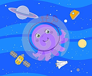 Cute cartoon alien in outer space vector