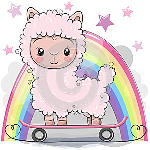 Cute Cartoon Alpaca with skateboard