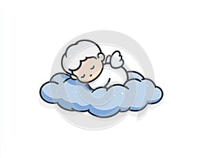 Sleeping Baby on a Cloud - Cute Cartoon Illustration