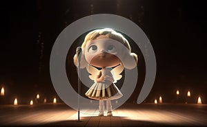 Cute Cartoon Angel With Very Big Eyes Singing Stage A Grand Stage With A Spotlight Shining. Generative AI