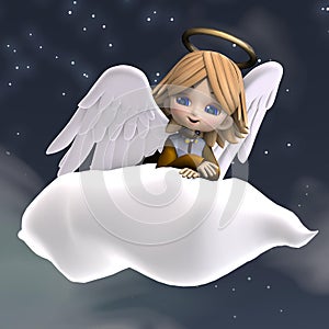 Cute cartoon angel with wings and halo