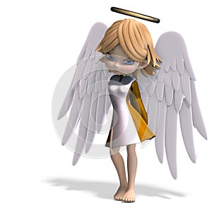 Cute cartoon angel with wings and halo. 3D