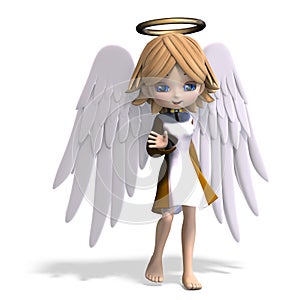 Cute cartoon angel with wings and halo. 3D