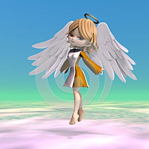 Cute cartoon angel with wings and halo. 3D