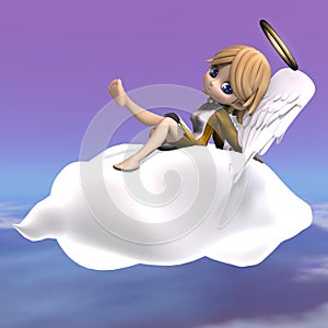 Cute cartoon angel with wings and halo. 3D