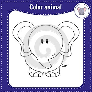 Cute cartoon animal - coloring page kids. Educational Game for Kids. Vector illustration. Color elephant