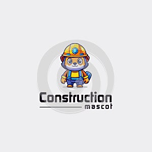 Cute cartoon animal construction worker mascot design