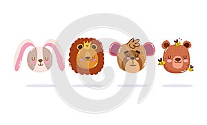 Cute cartoon animal face adorable little bunny lion monkey and bear