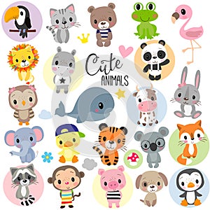 Cute Cartoon Animals on a white background