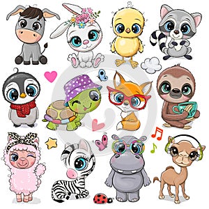 Cute Cartoon Animals on a white background