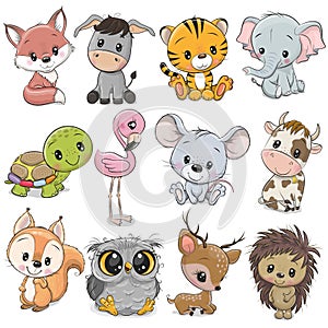 Cute Cartoon Animals on a white background