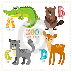 Cute cartoon animals. Zoo alphabet with funny animals. A, b, c,