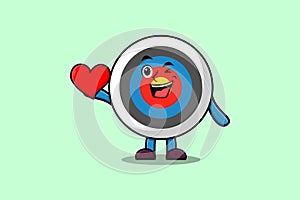 Cute cartoon Archery target holding big red heart